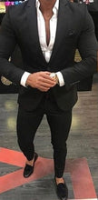 Load image into Gallery viewer, Khaki/Black Men Suits for Wedding 3 Pieces Business Suit Blazer Peak Lapel Costume Homme Terno Party Suits(jacket+pant+vest)