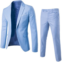 Load image into Gallery viewer, 2 pçs/set plus tamanho masculino cor sólida manga comprida lapela botão fino terno de negócios homem traje homme presentes perfeitos para homem
