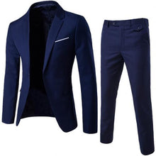 Load image into Gallery viewer, 2 pçs/set plus tamanho masculino cor sólida manga comprida lapela botão fino terno de negócios homem traje homme presentes perfeitos para homem
