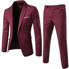 Load image into Gallery viewer, 2 pçs/set plus tamanho masculino cor sólida manga comprida lapela botão fino terno de negócios homem traje homme presentes perfeitos para homem