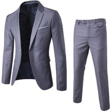 Load image into Gallery viewer, 2 pçs/set plus tamanho masculino cor sólida manga comprida lapela botão fino terno de negócios homem traje homme presentes perfeitos para homem