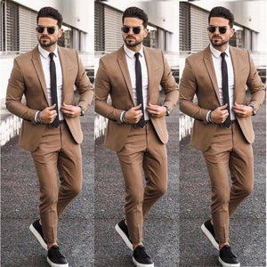 Elegant Cheap Khaki Men Suit Blazers For Party Prom 2 Pieces Jacket + Pants Groom Wedding Suits Notched Lapel Mens Tuxedos