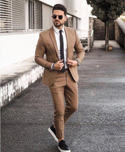 Elegant Cheap Khaki Men Suit Blazers For Party Prom 2 Pieces Jacket + Pants Groom Wedding Suits Notched Lapel Mens Tuxedos