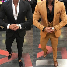 Load image into Gallery viewer, Khaki/Black Men Suits for Wedding 3 Pieces Business Suit Blazer Peak Lapel Costume Homme Terno Party Suits(jacket+pant+vest)
