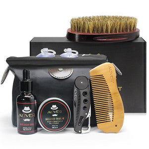 XY Fancy 7 Pcs/set Men Beard Care Suit Beard Comb Pig Bristle Brush Growth Cream Oil Beard Styling Care Cleaning Kit