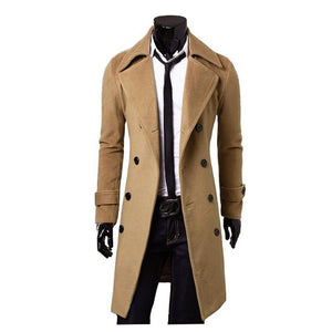 Hot Selling Mid-length Double-breasted Men's Woolen Coat Fashion Casual Slim Fit Men's Duffle Coat Direct Supply