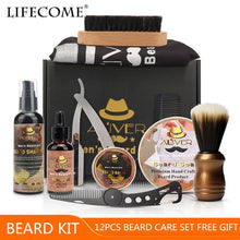 Load image into Gallery viewer, ALIVER 12pcs/set Barba Beard Kit Beard Oil Beard Balm Brush Razor Template Comb Tote Bag Beard Growth Kit Barbe Beard Care Set
